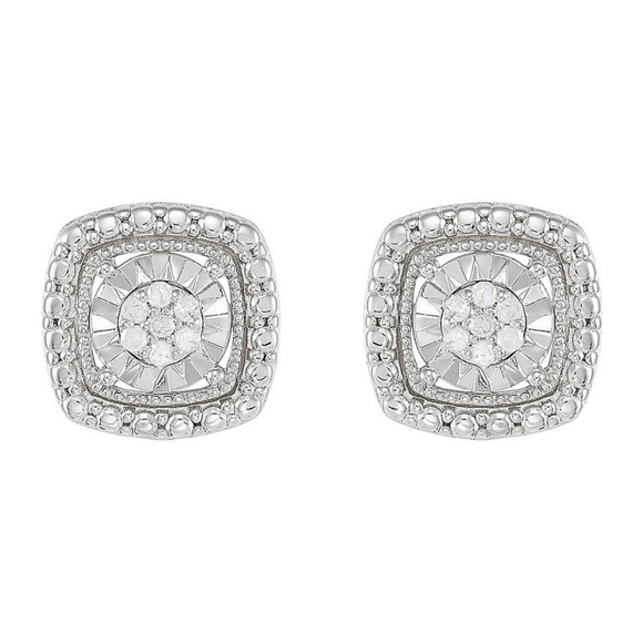 NWT 1/10 ct. t.w. Diamond Square Stud Earrings in Sterling Silver - Picture 1 of 4